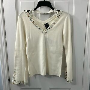 Due per due Cream Women's long sleeve Top embellished beading size M sweater